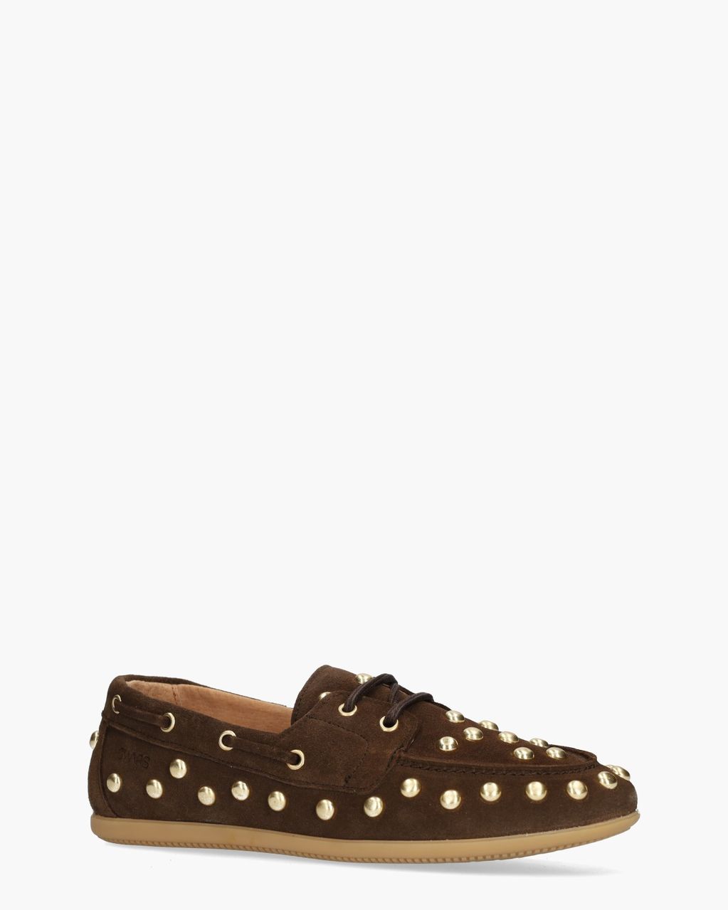 DWRS Label Latty Big Studs Donkerbruin Dames Veterschoenen