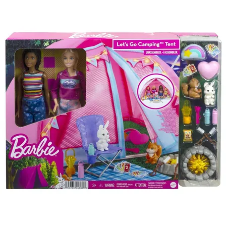 Barbie „Abenteuer zu zweit“ Camping-Spielset mit Zelt, 2 Barbie-Puppen und Zubehörteilen