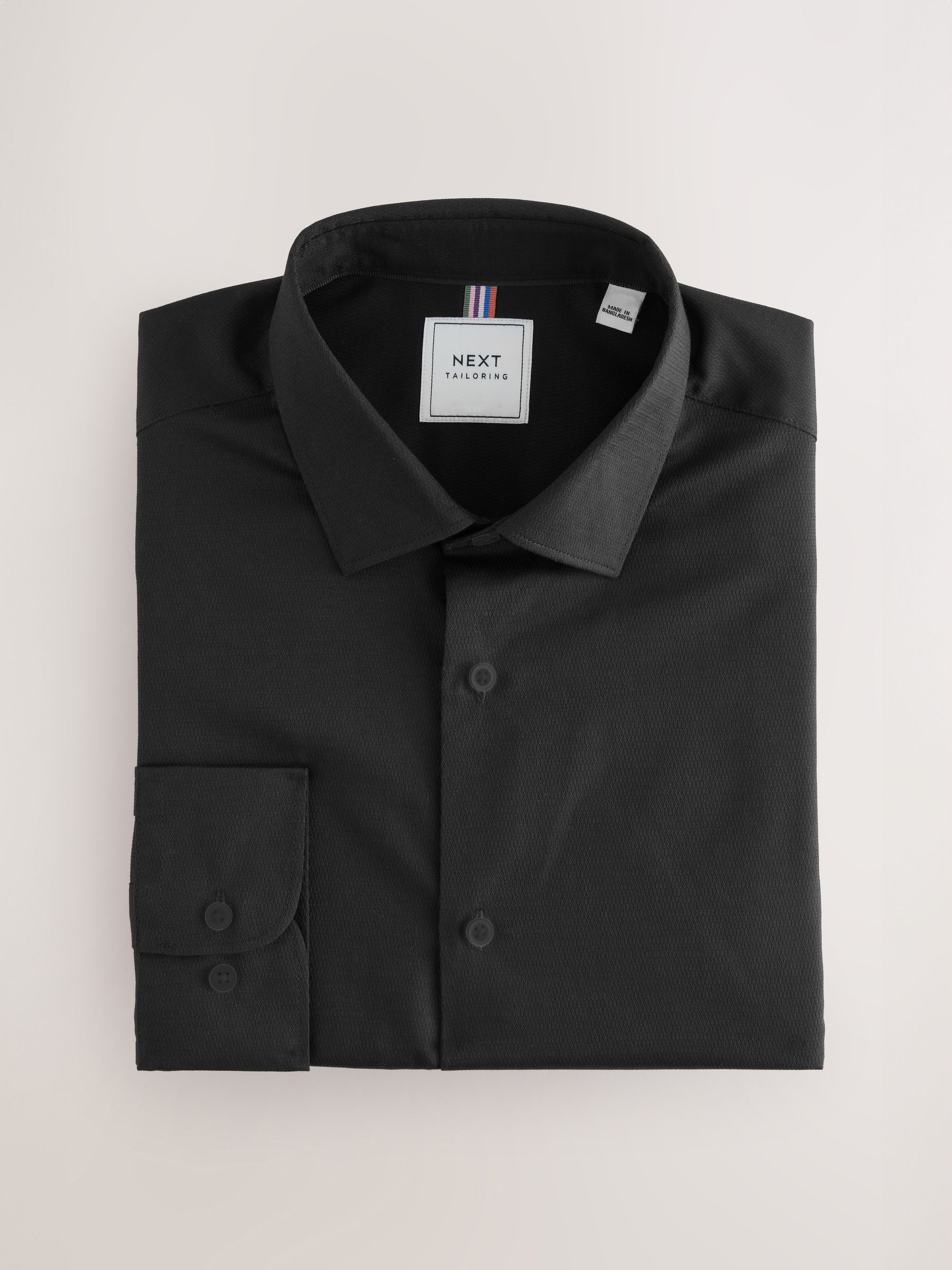 Zwart - Normale Pasvorm - Onderhoudsvriendelijk, getextureerd, slim fit overhemd met enkele manchet
