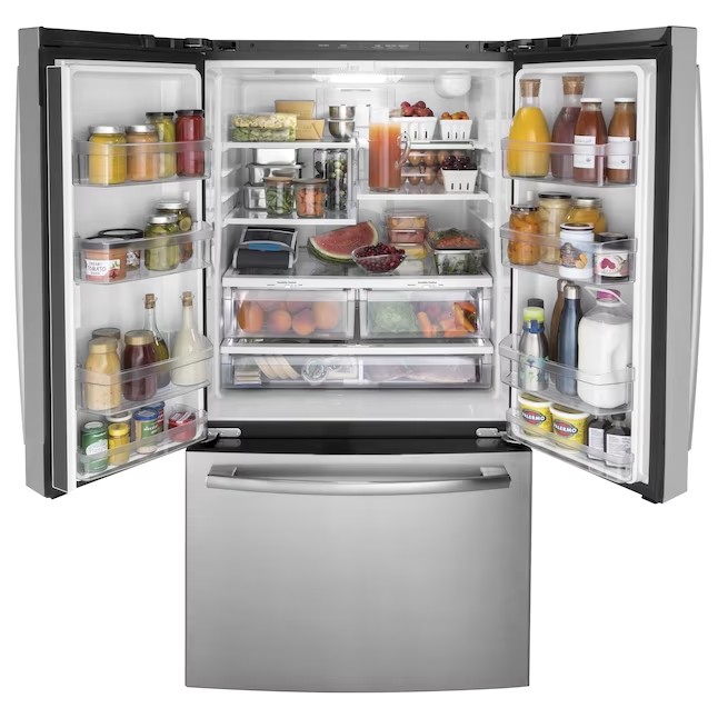 Refrigerador GE de 27 pés cúbicos com portas francesas e máquina de gelo (aço inoxidável resistente a impressões digitais) ENERGY STAR