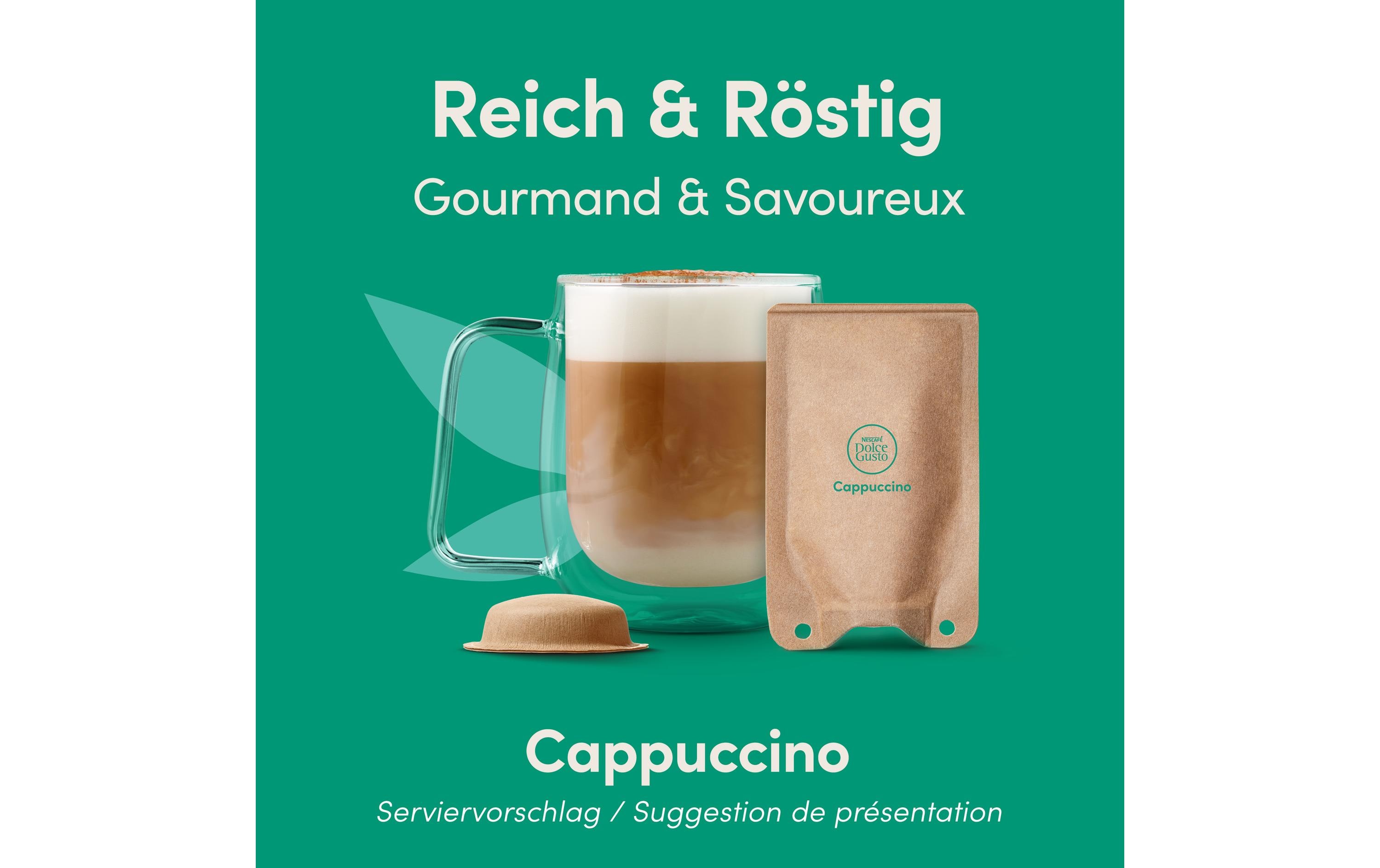 Pods und Sachets Cappuccino 6 PortionenPods und Sachets für die Nescafé Dolce Gusto NEO Kaffeemaschine von Delonghi