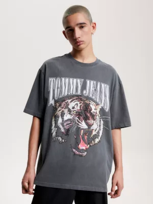 Camiseta oversized com logo de tigre