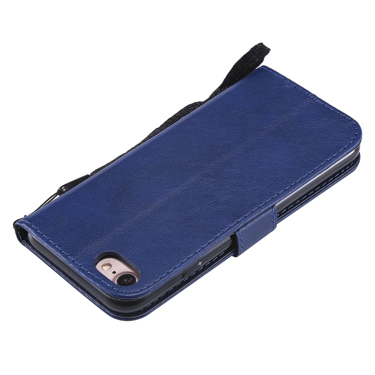 iPhone SE (2022/2020) / 8 / 7 Leder Tasche Flip Cover mit Kartenfach   Handschlaufe - Blau