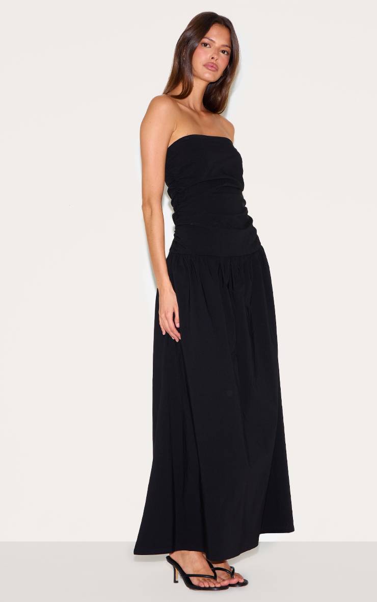 Noir Robe Maxi Bandeau Froncée En Tissu Extensible Tissé