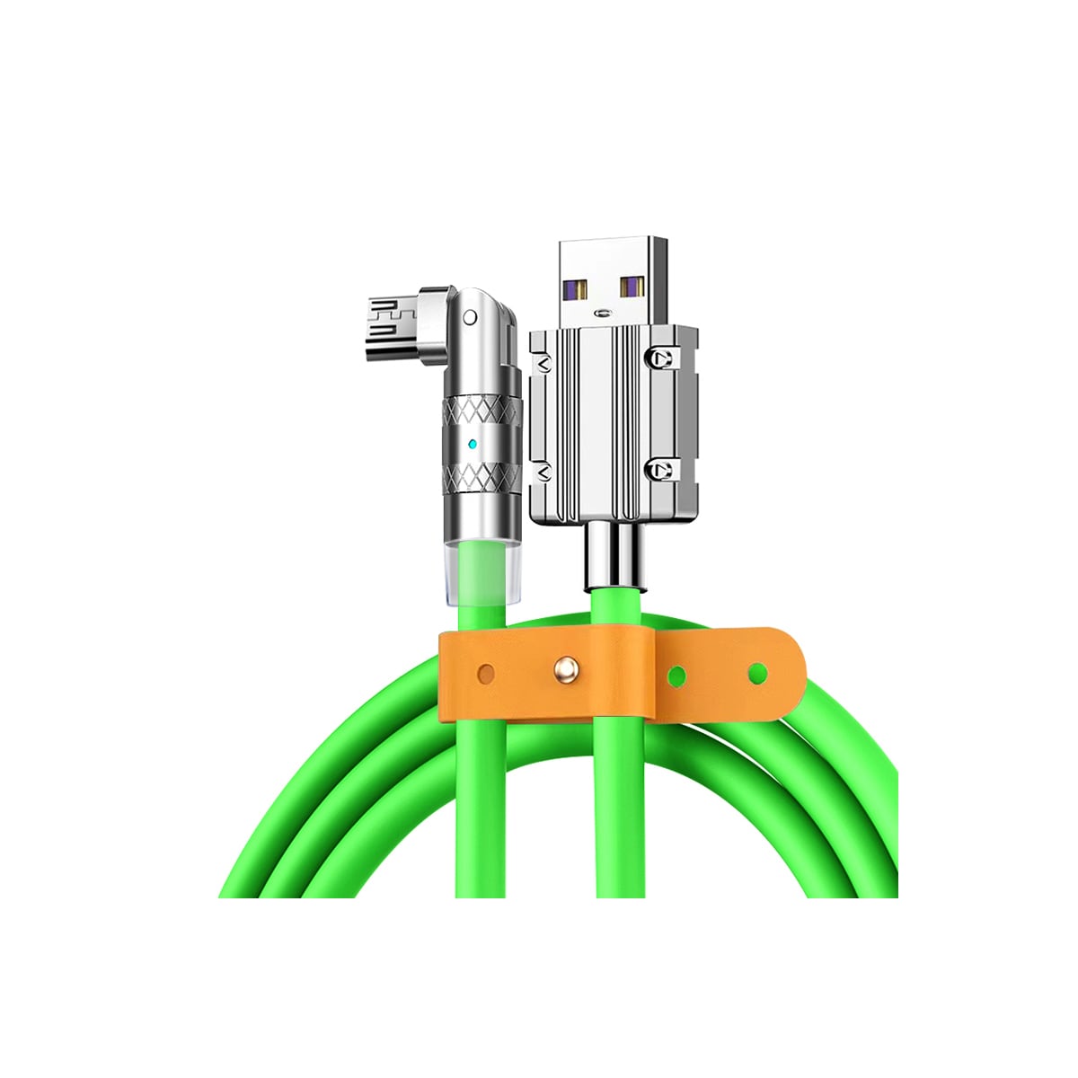 120W flytende silikon 90° rotasjon hurtigladekabel med USB-mikroport 1,2 m Grønn