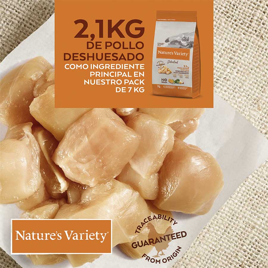 Frango esterilizado selecionado para gatos da Nature's Variety.