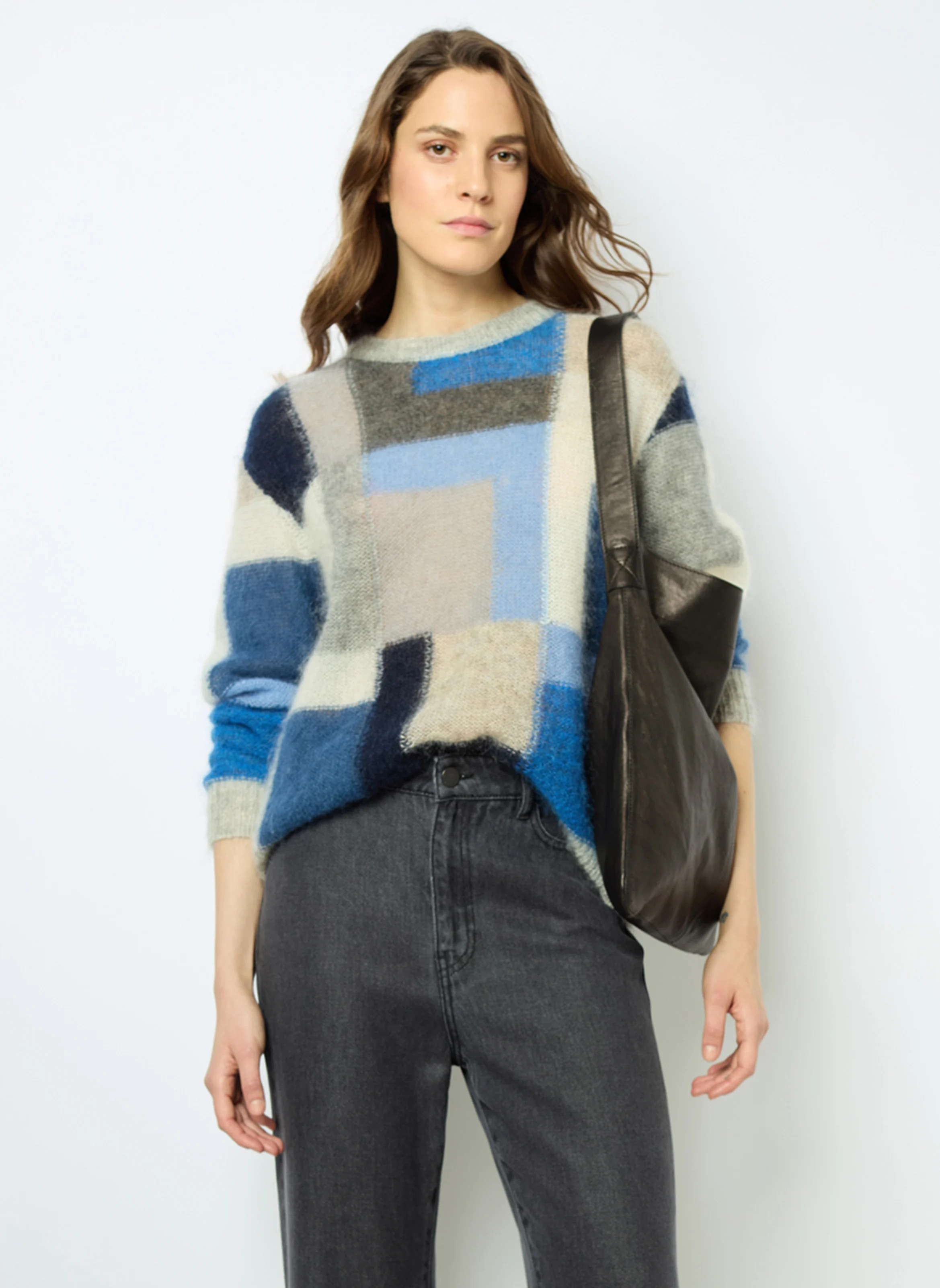 JANYCE - Pull col rond en laine mélangée | Bleu