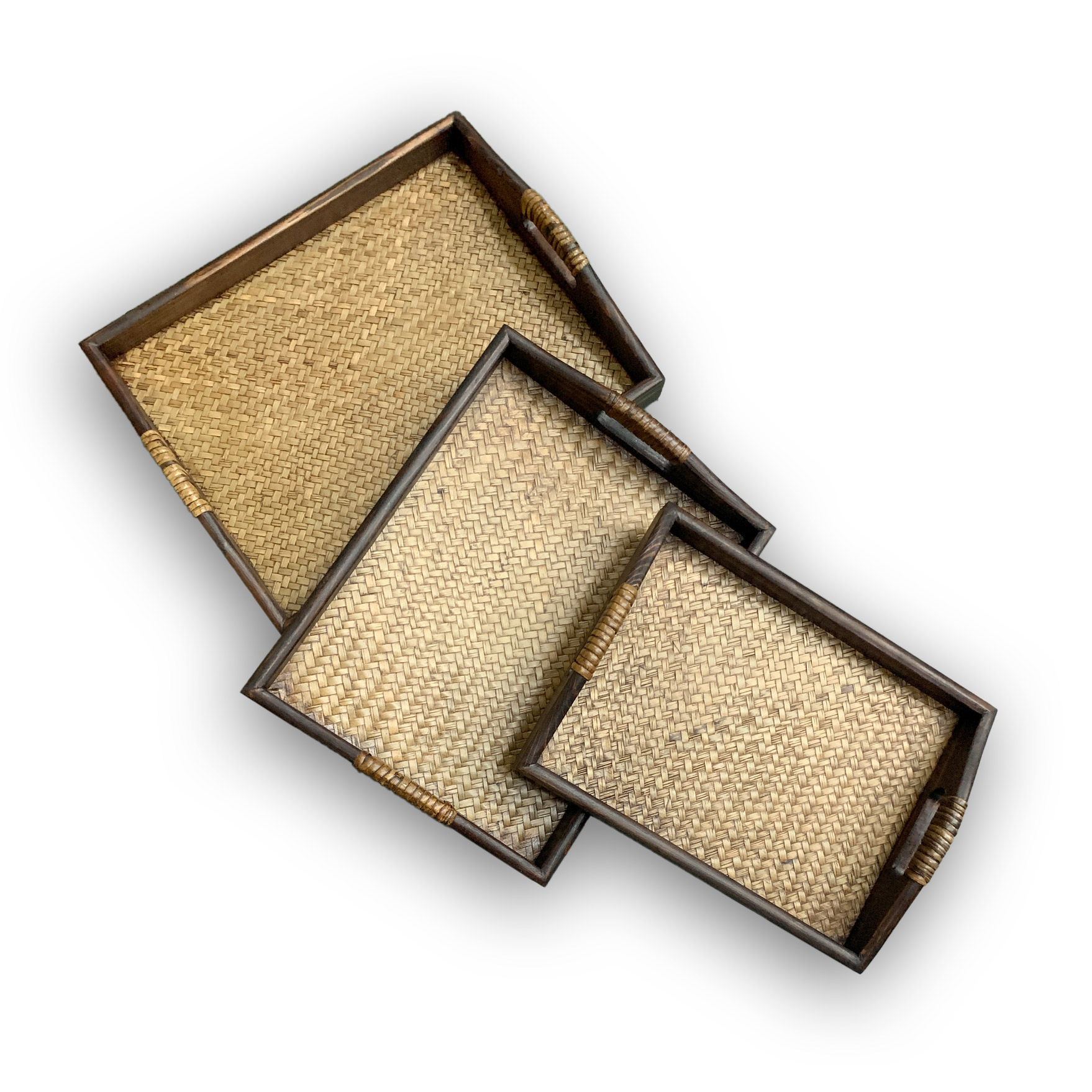 3er-Set Tabletts aus Holz und Rattan zu 39,30