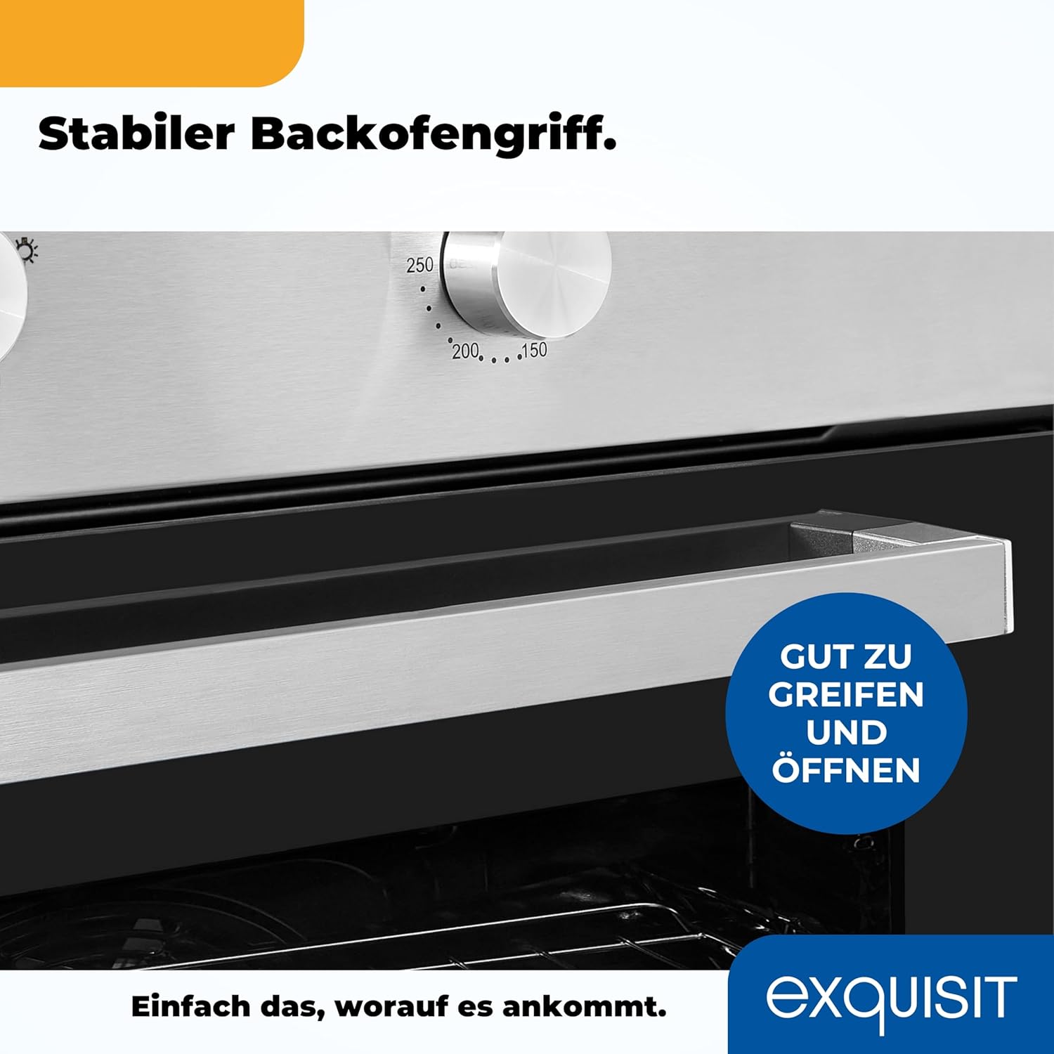 Exquisit Einbaubackofen, Backofen Einbaugerät Silber, 62 L Garraum, Einfache Bedienung, Backofen klein, EBE 555-1.1