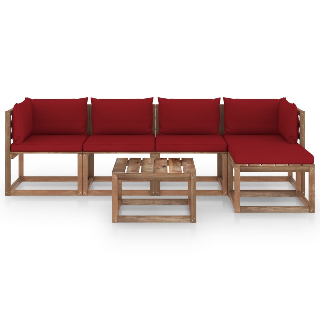 Salon de jardin meuble d'extérieur ensemble de mobilier 6 pièces avec coussins rouge bordeaux