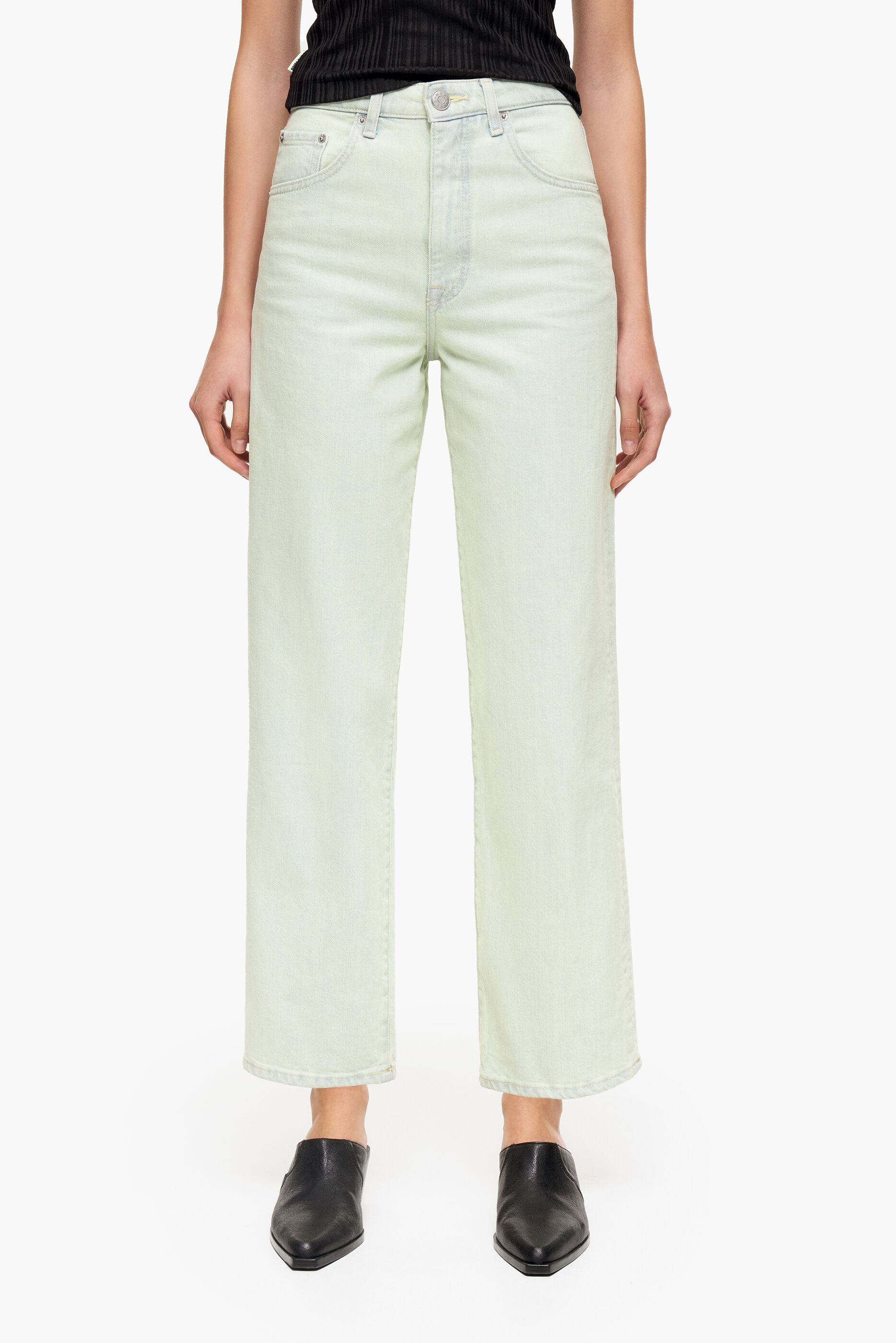 Calça Jeans Reta Cropped - Verde Menta