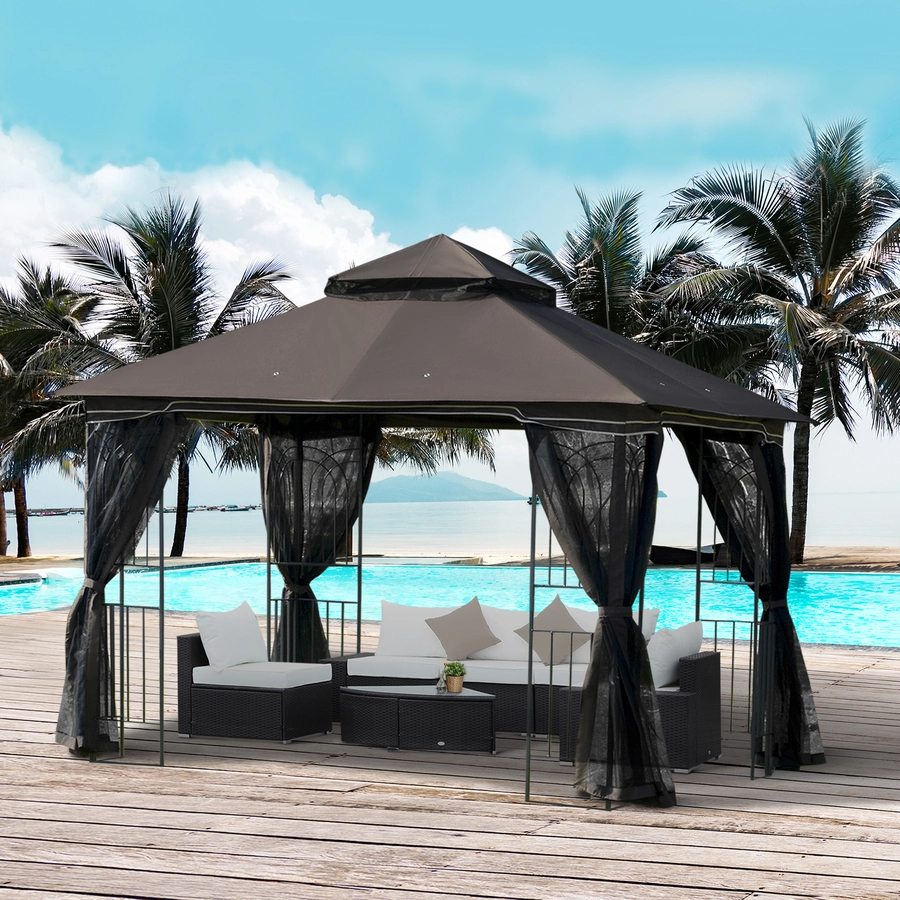 Outsunny Gartenpavillon mit Doppeldach kaffee