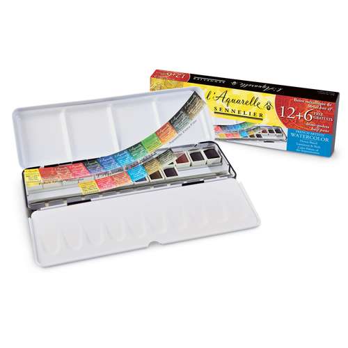 SENNELIER Aquarell-Set, 12 halbe Näpfe   6 GRATIS