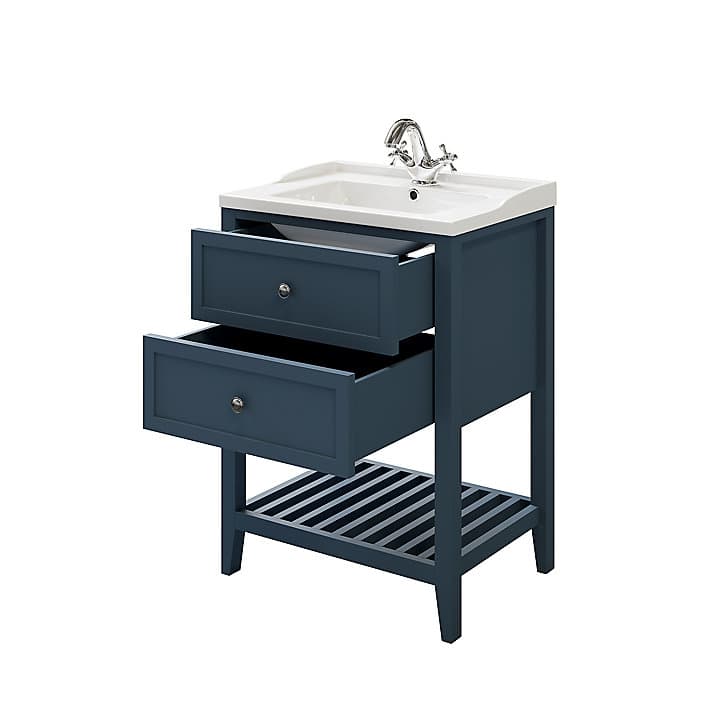 Meuble sous vasque à poser 2 tiroirs GoodHome Perma bleu 60 cm + plan vasque Lana