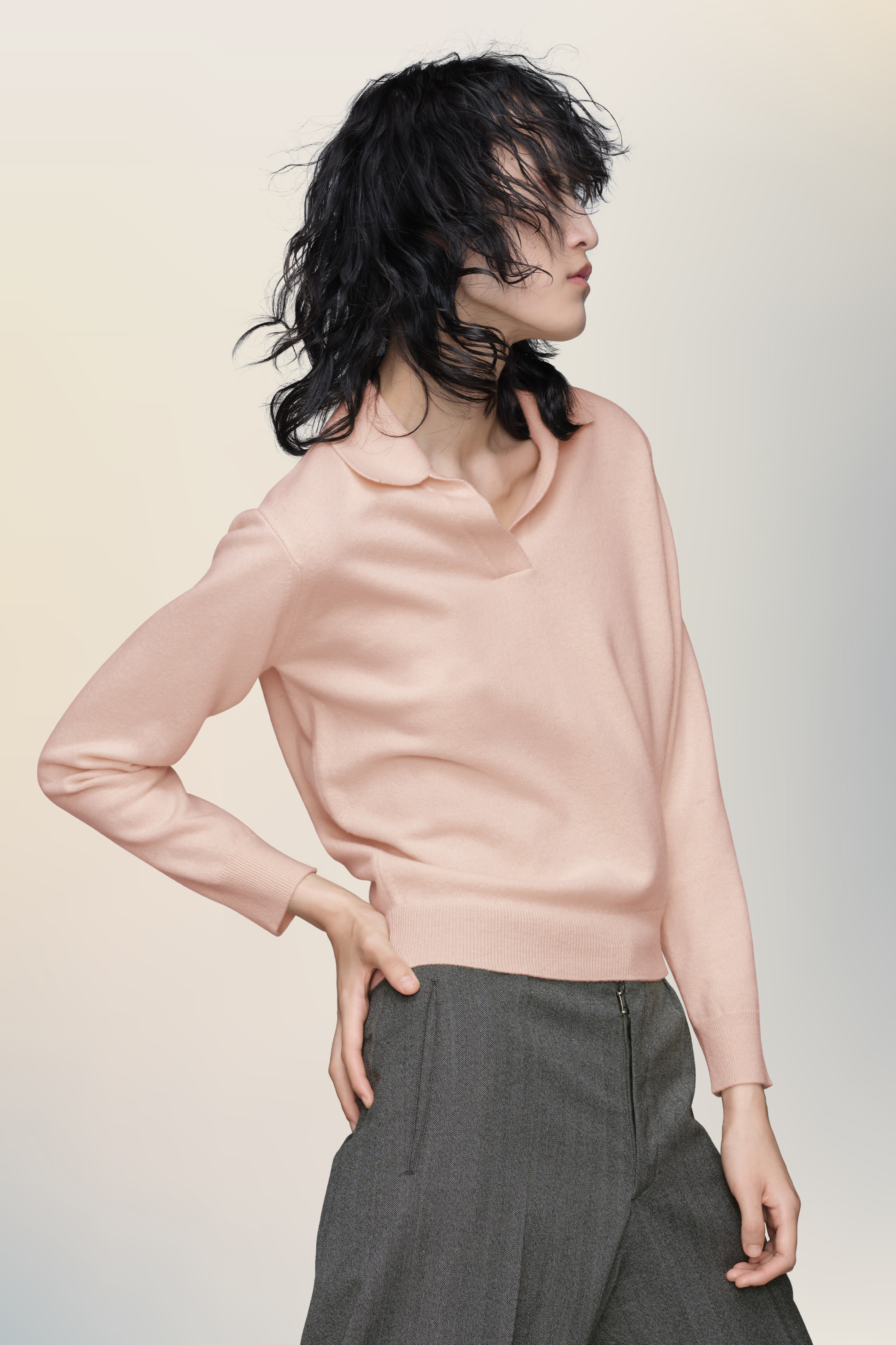 Polo en maille rose en laine pour femme Rose Pâle