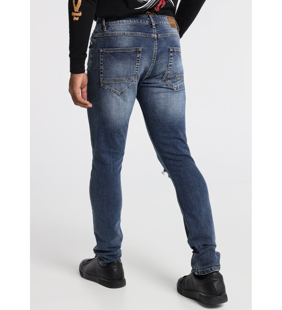 Calça cinza Six Valves azul médio rasgada e slim fit