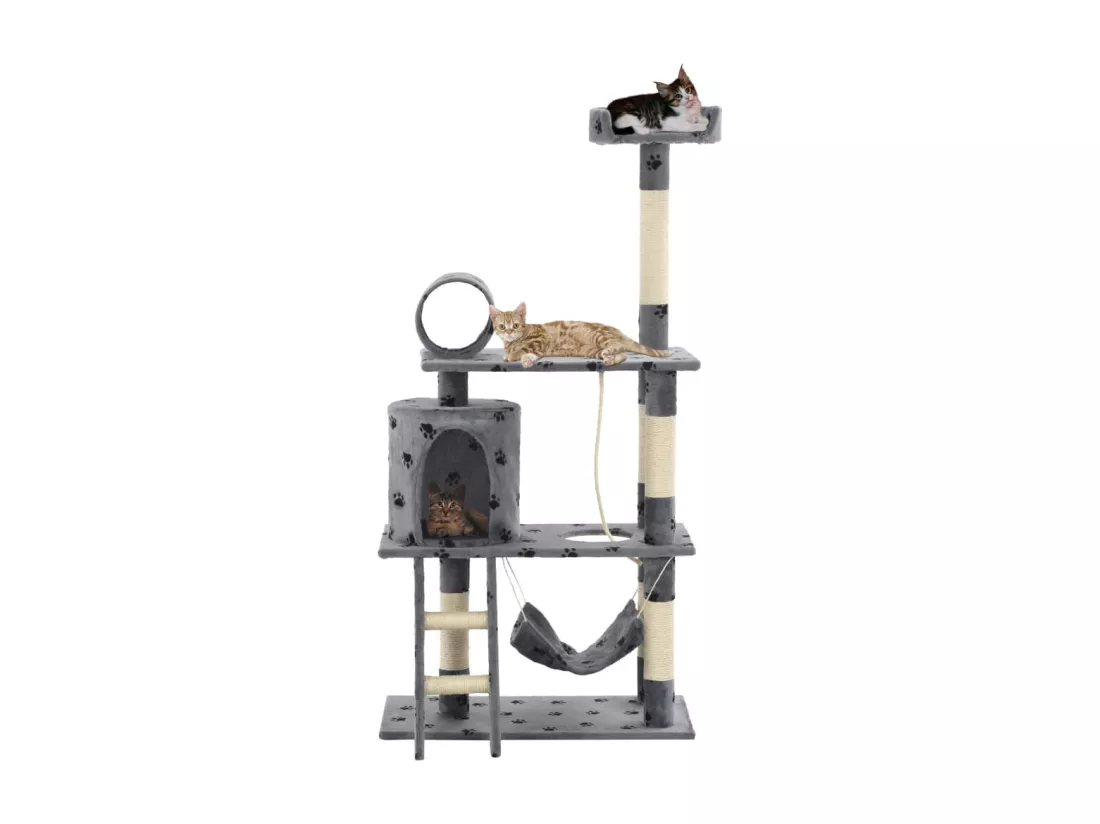Arbre à chat avec griffoir en sisal 140 cm Gris Motif de pattes