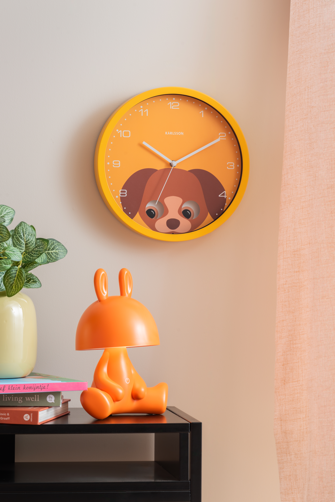 Wall clock Peekaboo Bunny dark green