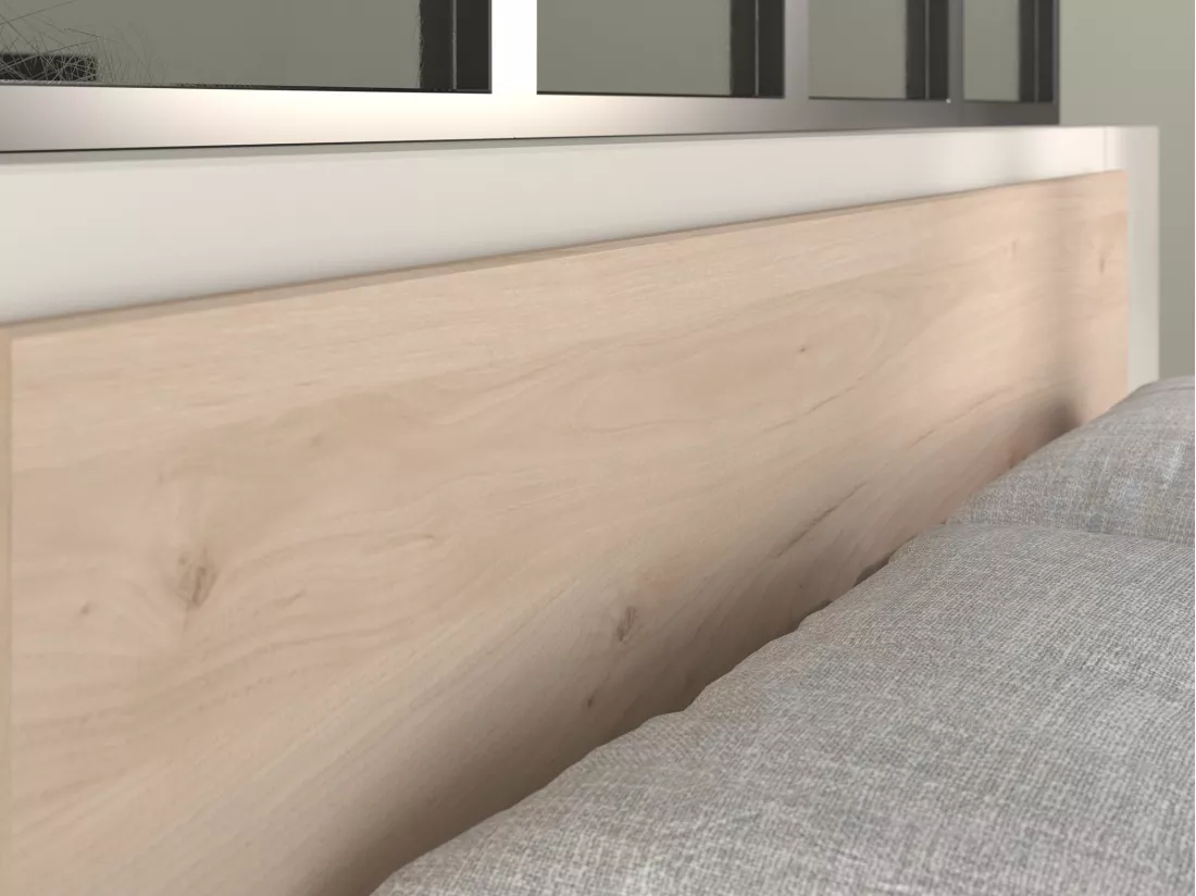 Lit 140 x 190/200 cm avec rangements - Coloris : Naturel et noir + Sommier - KINSELIA