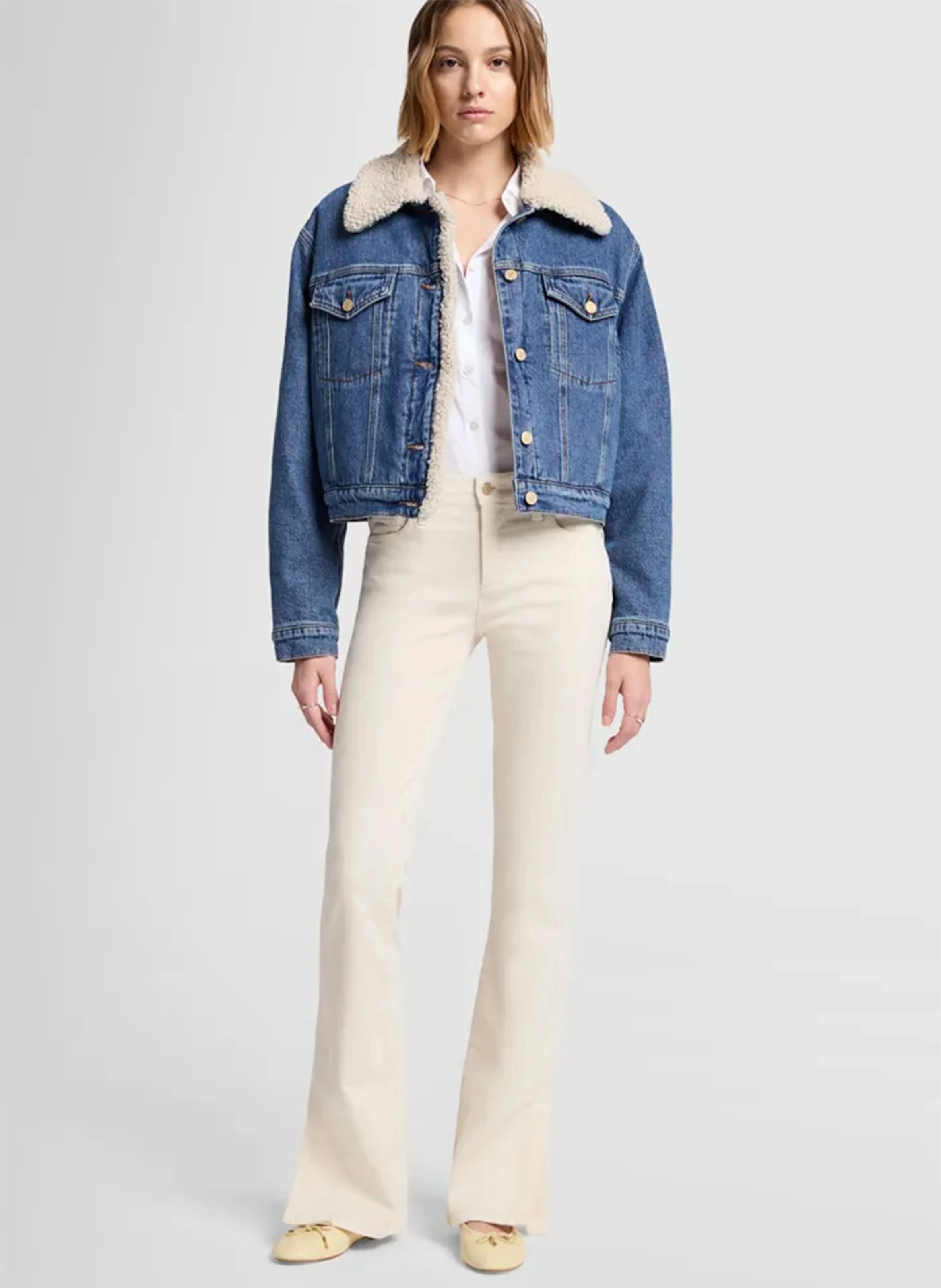 BOOTCUT CORDUROY - Jean boot-cut en coton mélangé | Blanc