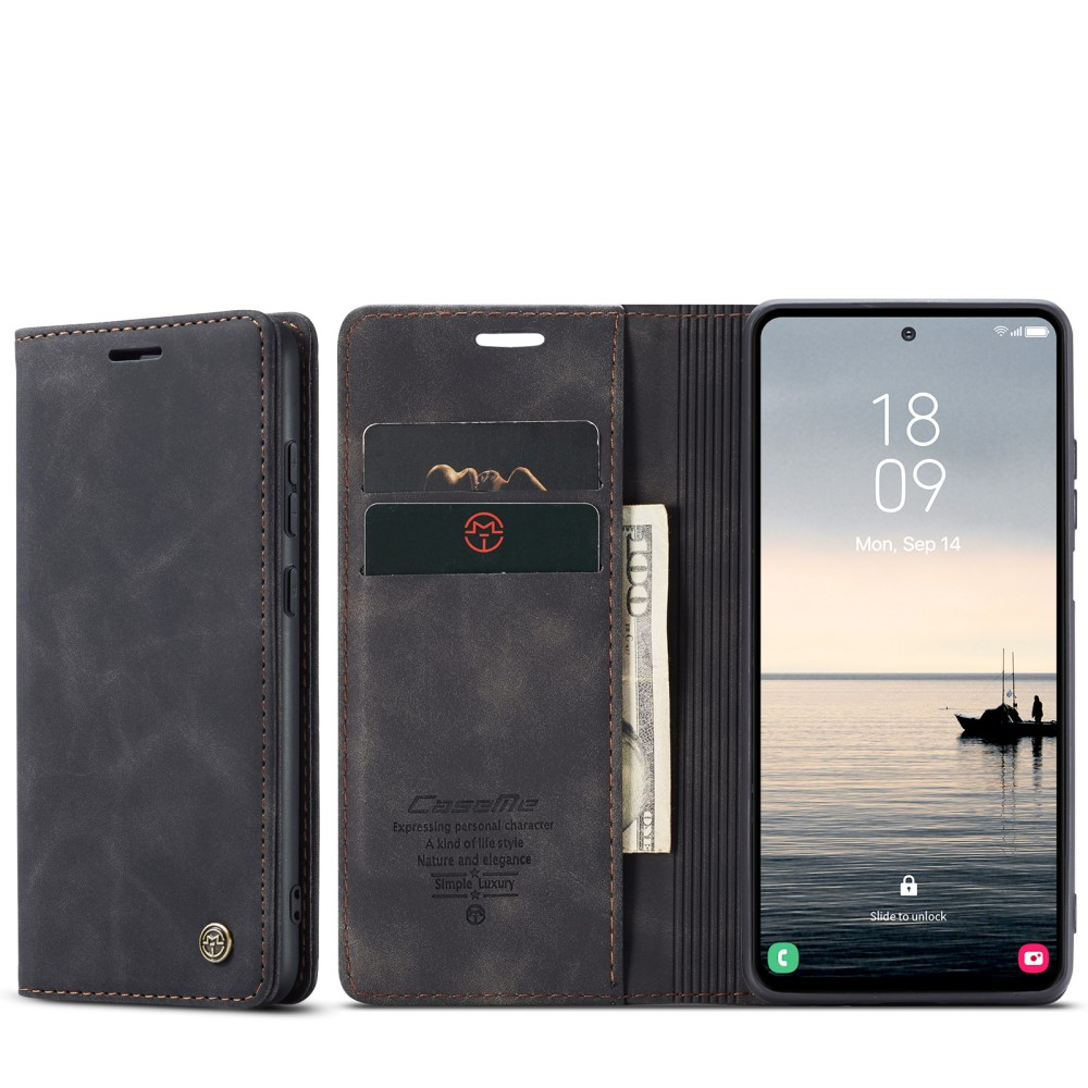 Samsung Galaxy S23 FE Leder Tasche Flip Wallet Etui mit Kartenfächern - Schwarz