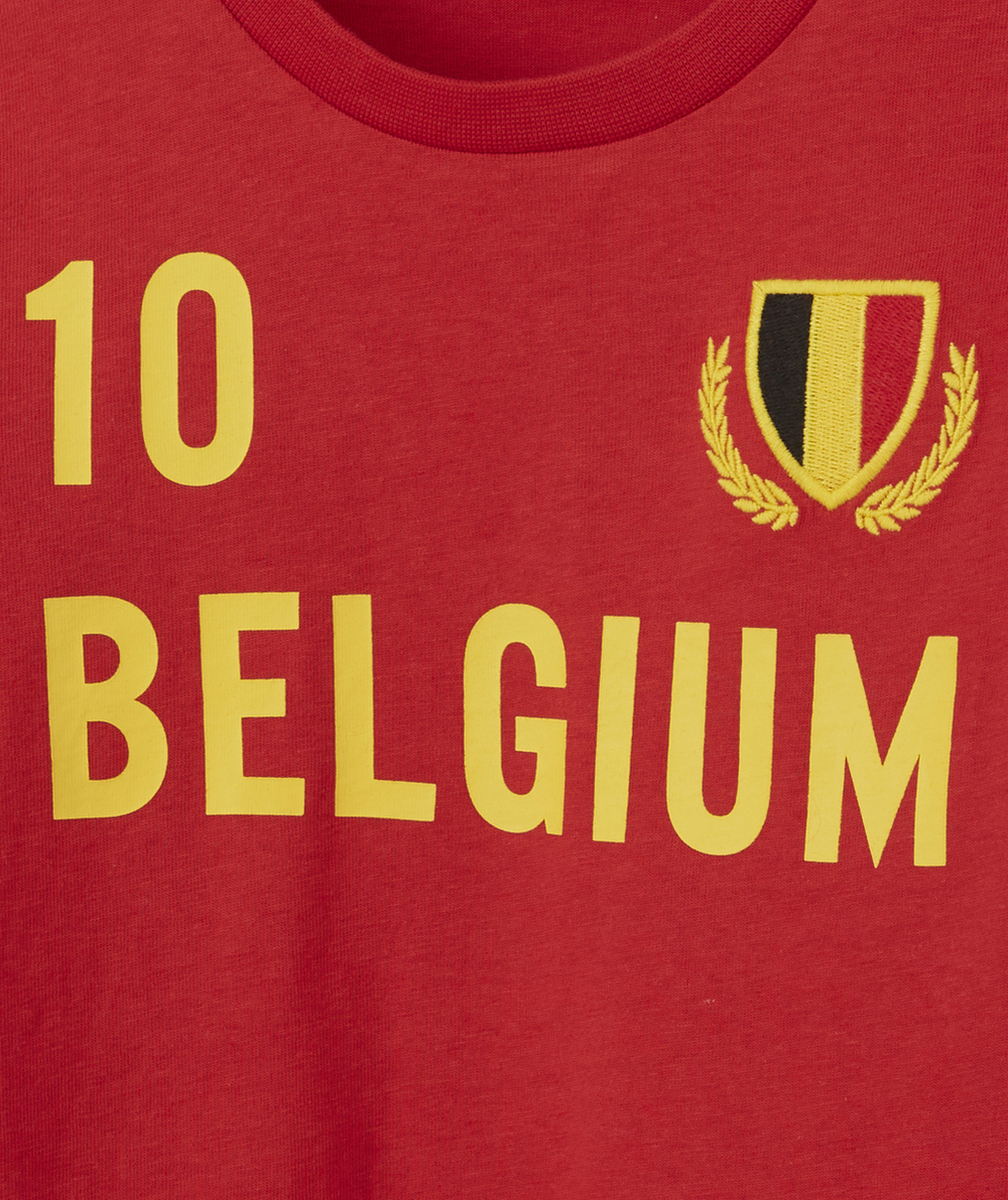 T-SHIRT GARÇON EN FIBRES RECYCLÉES ROUGE THÈME FOOTBALL