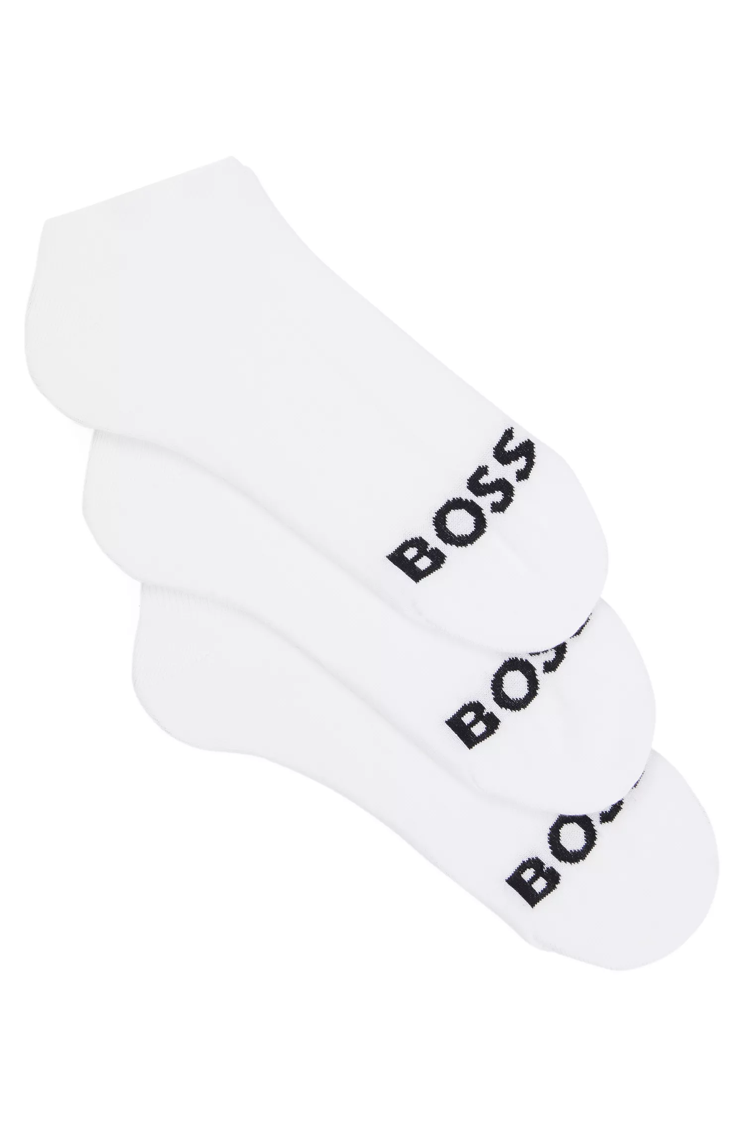 BOSS Black - Pacote com três pares de meias até o tornozelo com logotipos contrastantes.