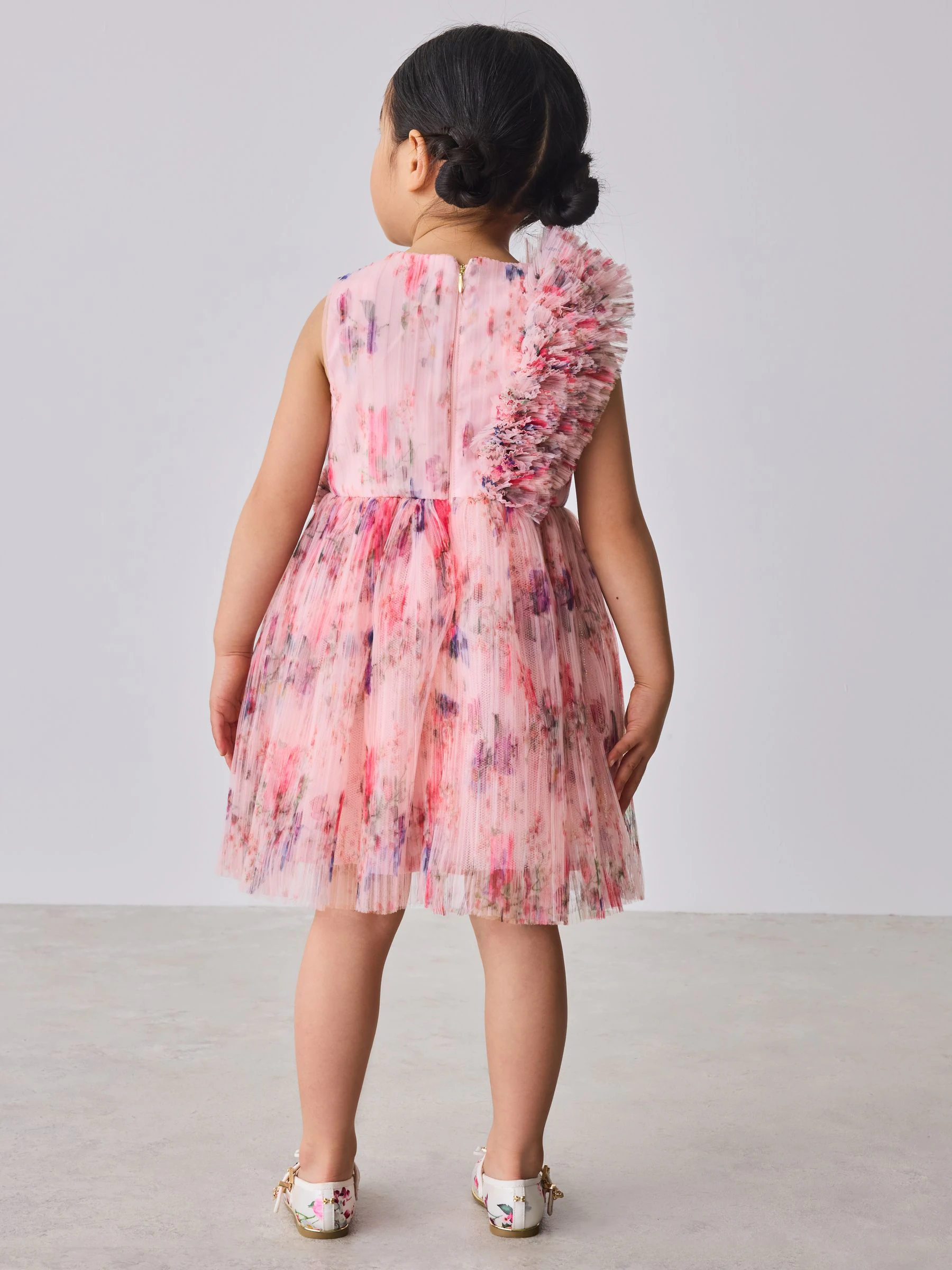 Baker by Ted Baker Crinkle Mesh 3D Ruffle Shoulder Occasion Dress