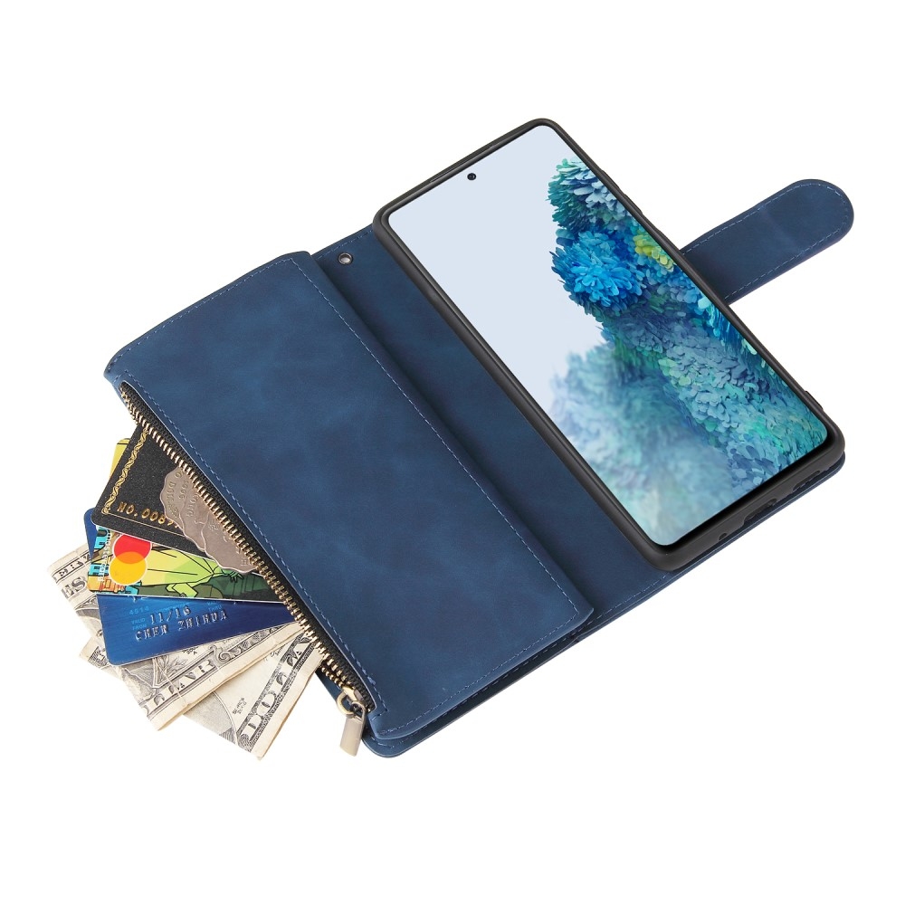 Samsung Galaxy S20 FE / S20 FE 5G Leder Wallet Etui Tasche mit 9 Kartenfächern   Münzfach - Dunkelblau