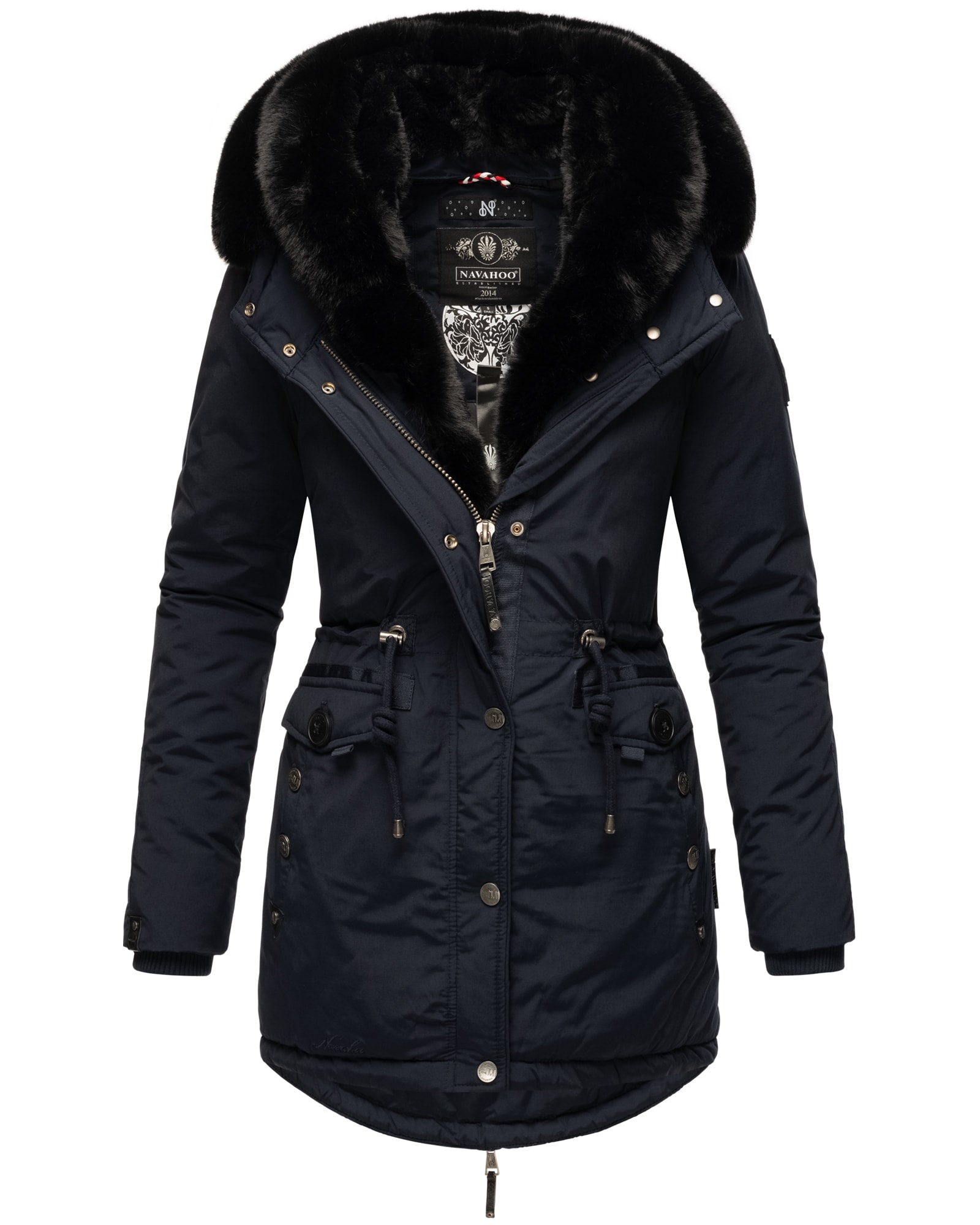 NAVAHOO Damen Wintermantel Winterparka Gefüttert mit 2 Kunstpelz-Kapuzen Sweety Deluxe