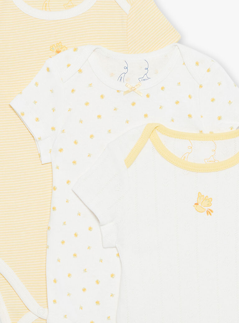 Lot de 3 bodys écrus fantaisie en coton biologique
