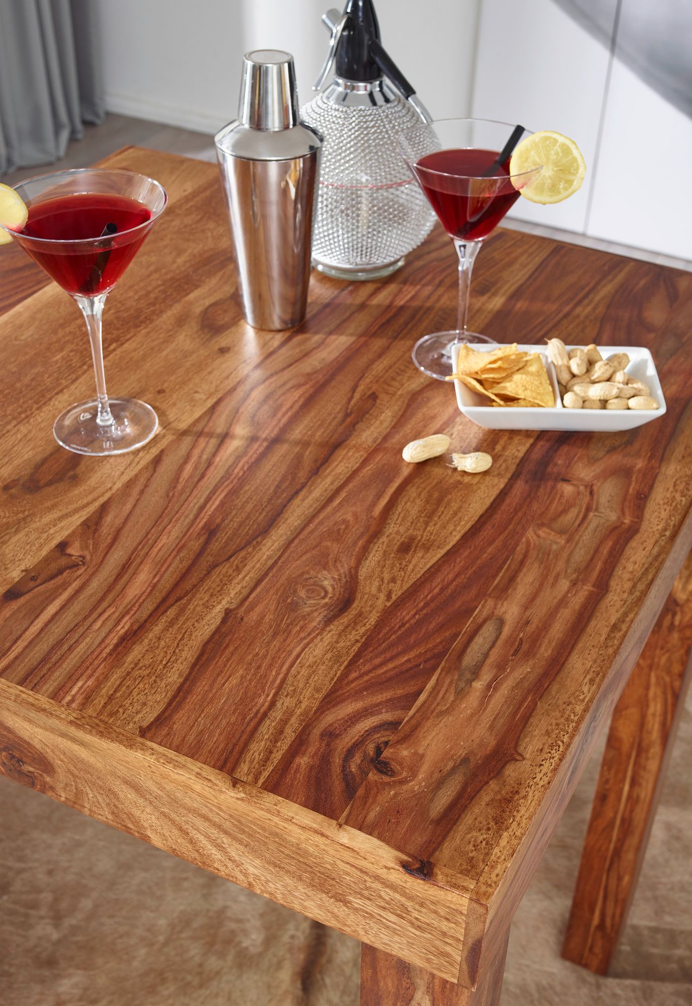 FineBuy Bartisch Massivholz Sheesham 80x80x110cm Stehtisch Bistrotisch Tisch