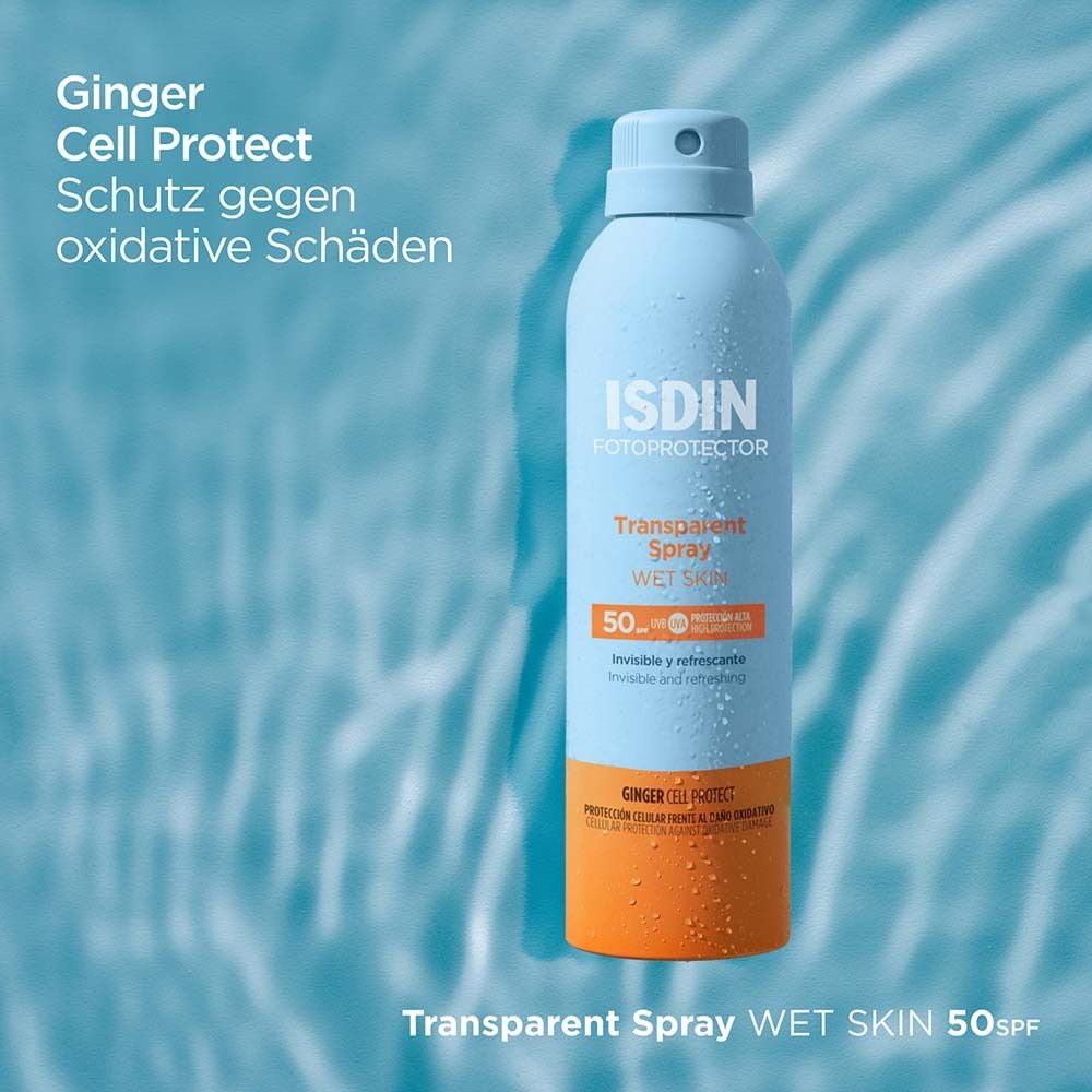 ISDIN Transparent Sonnenspray WET SKIN LSF50 wasserfester Sonnenschutz mit leichter Textur
