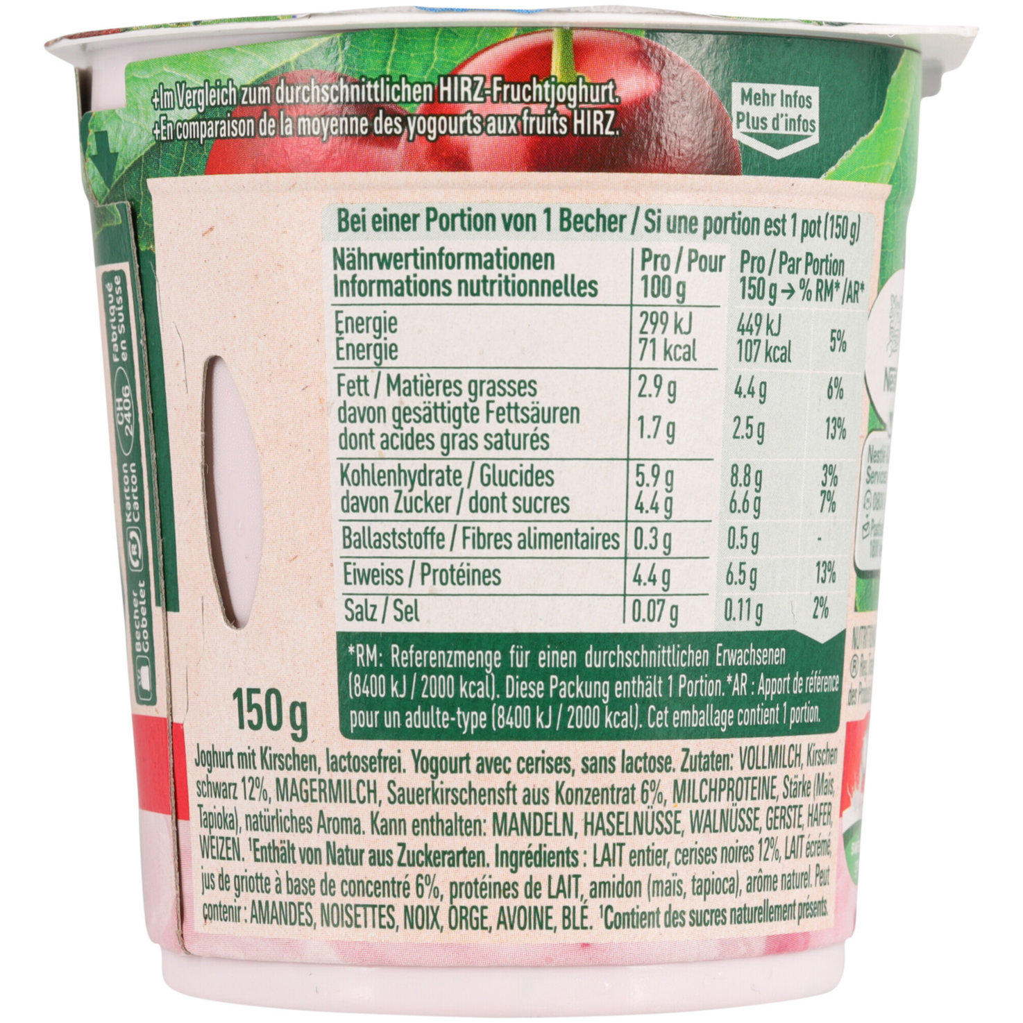 Hirz Joghurt ohne Zuckerzusatz Kirsche laktosefrei 2x150g