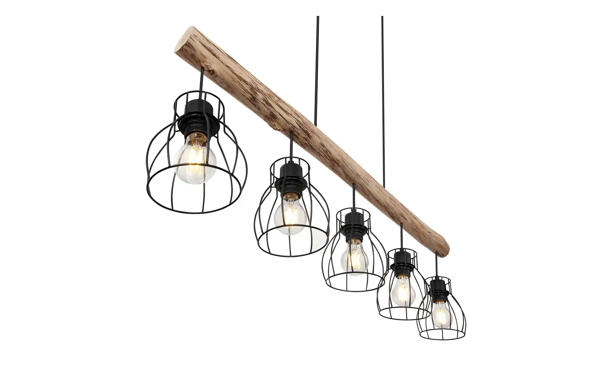 Pendelleuchte, 5-flammig, Holz/ Metall Körbe