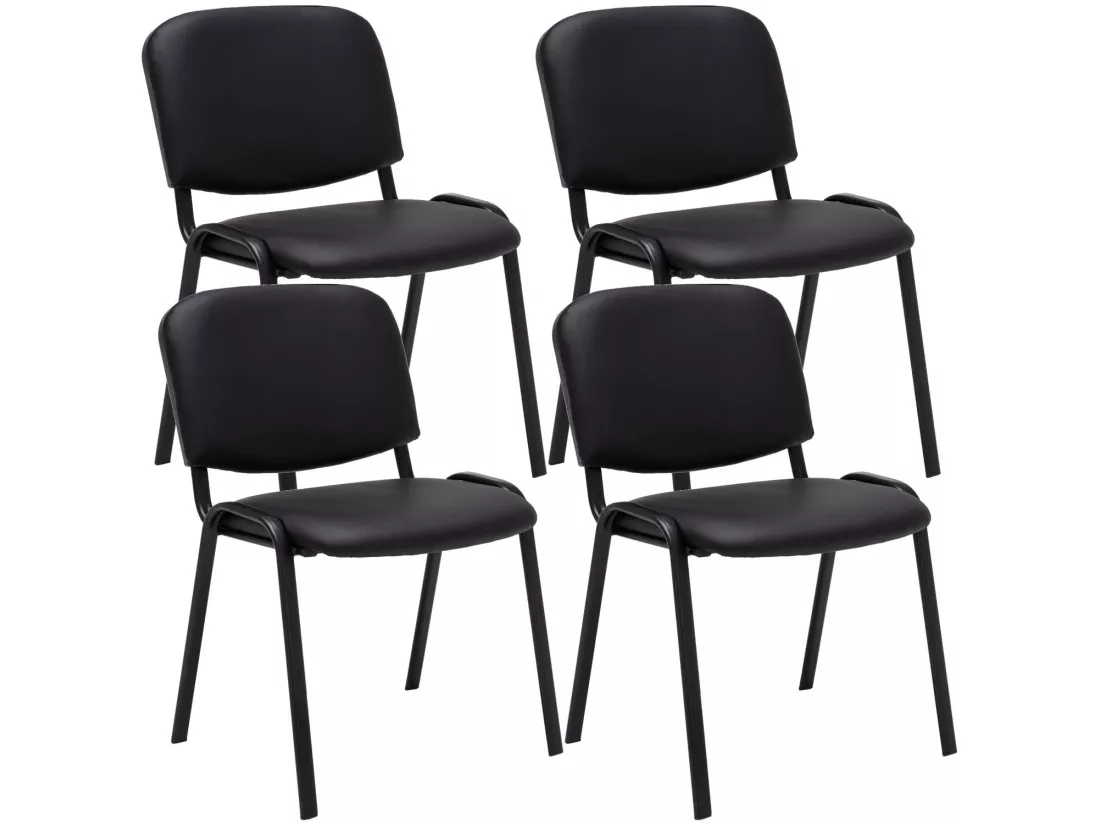 Lot de 4 Chaise de conférence - Similicuir & Métal noir mat - Noir - Ken