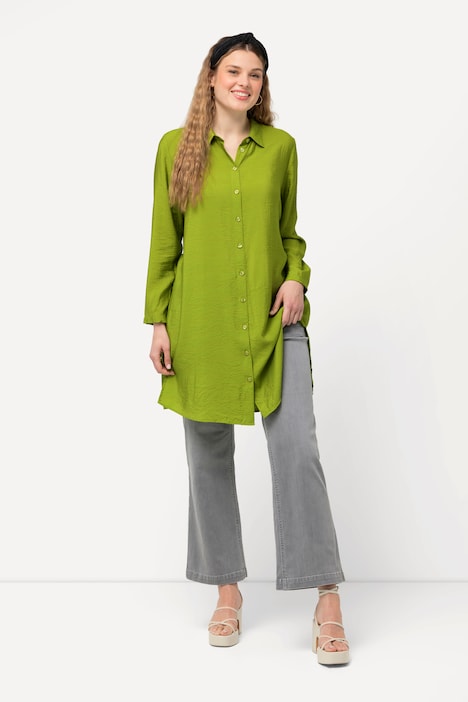 Longbluse, A-Linie, Hemdkragen, Langarm