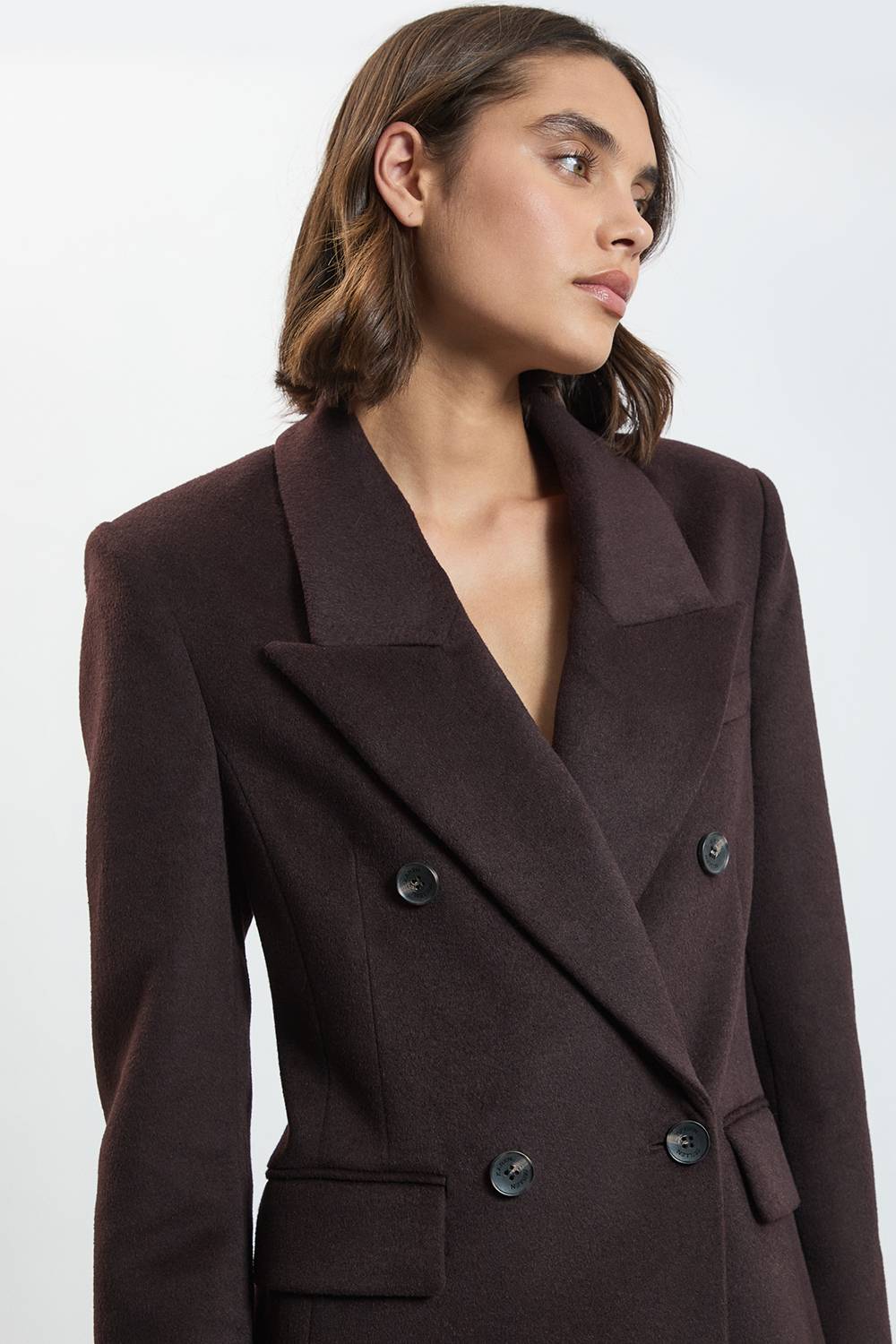 KarenMillen Manteau Long Oversize à Double Boutonnage en Laine Brossée