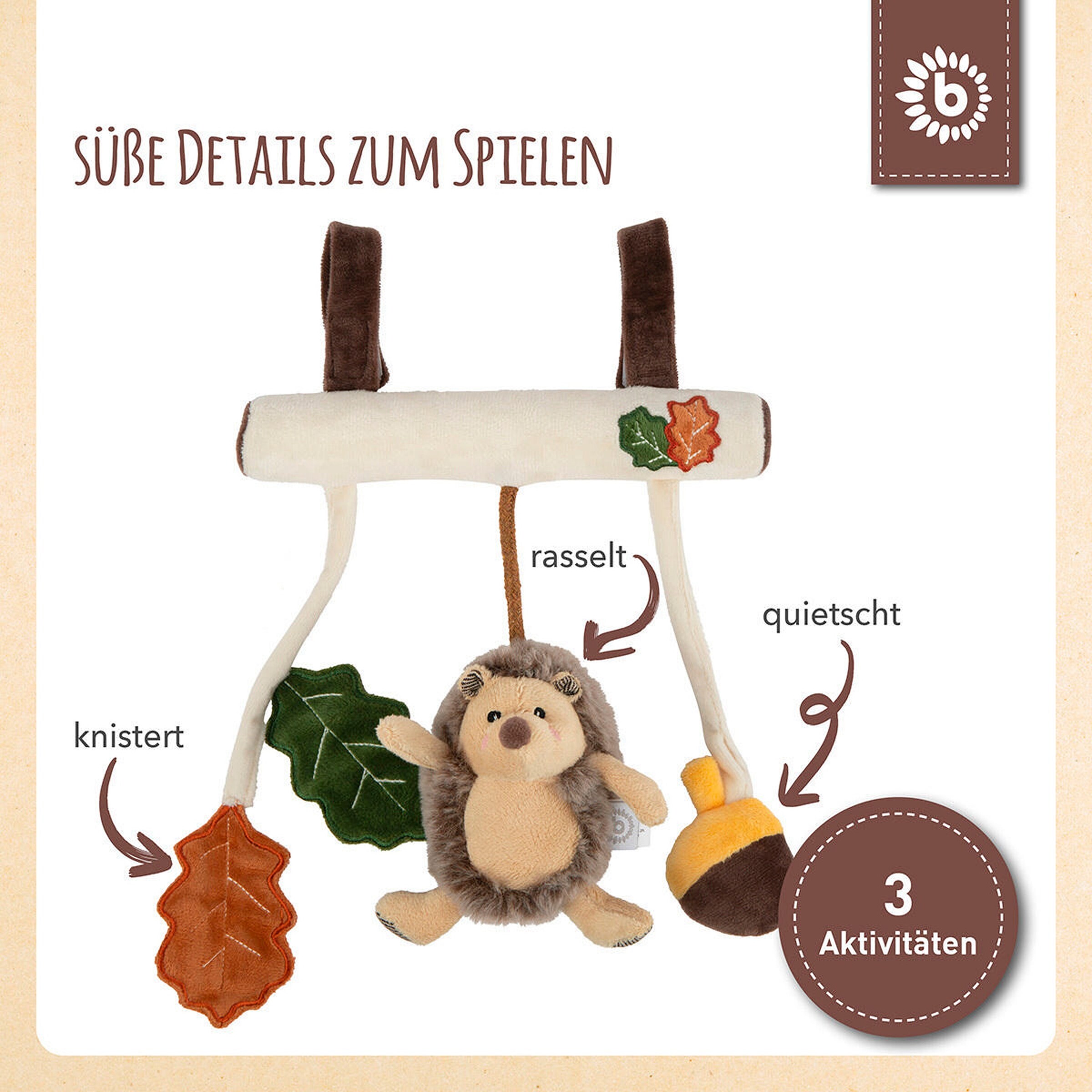 Bieco Kinderwagenkette Plüsch Igel - ab Geburt Beige