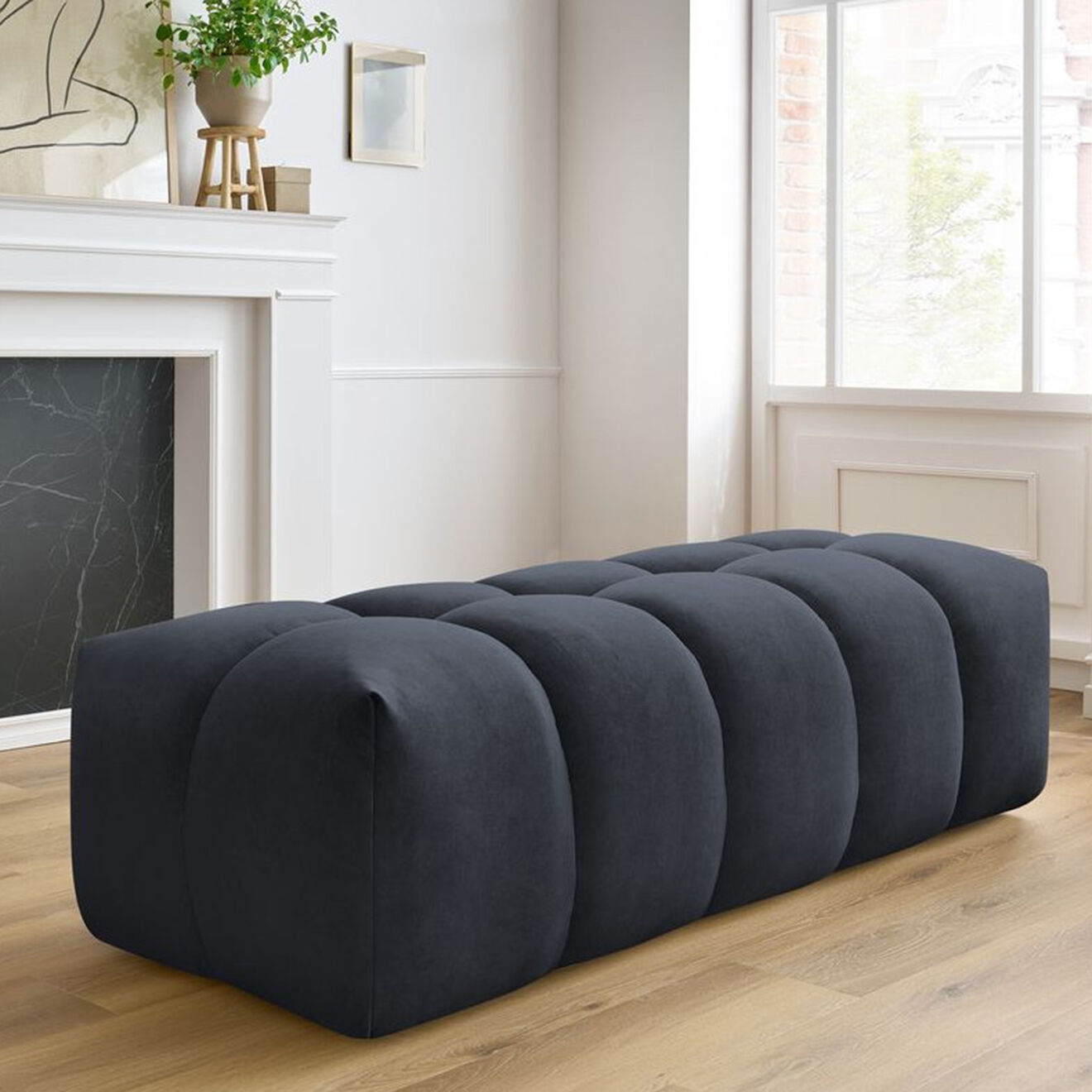 Bobochic Pouf en Velours Mont-Blanc bleu foncé - 180x66x48 cm