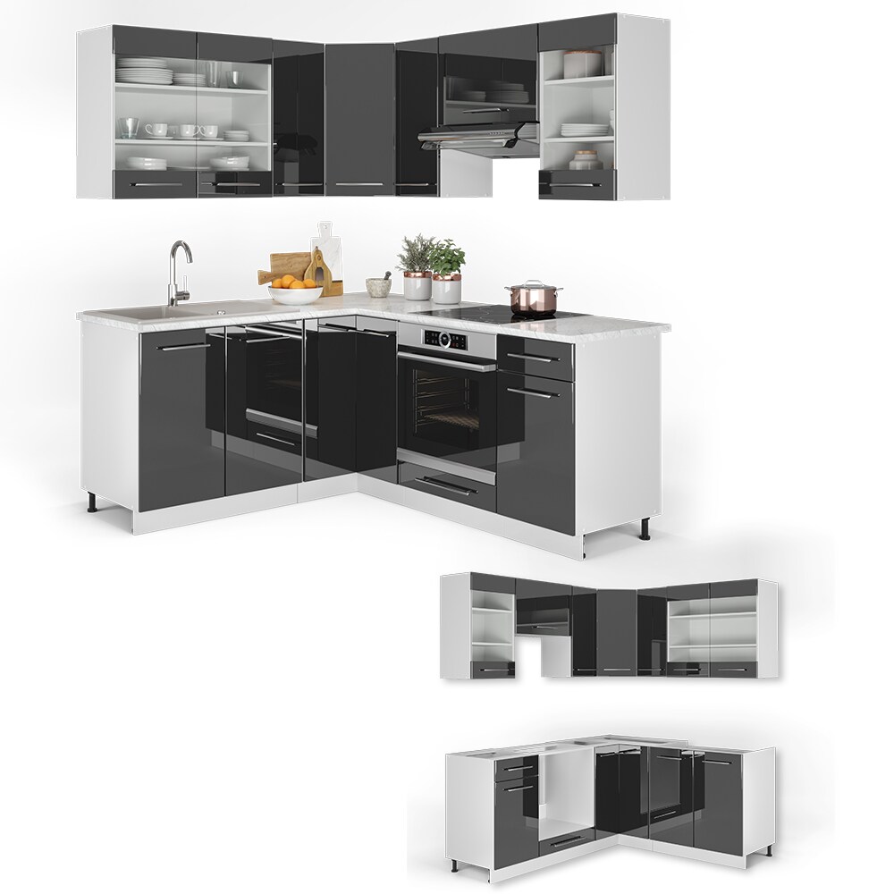 Vicco Eckküche FAME-LINE Küchenzeile Küche 190cm Anthrazit Hochglanz