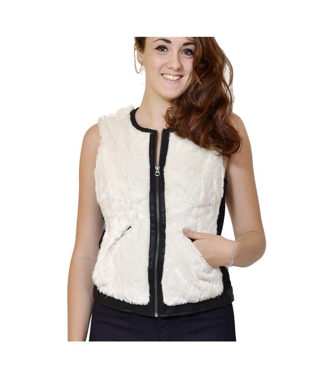 Gilet femme sans manche fourrure synthétique - Coupe ajustée