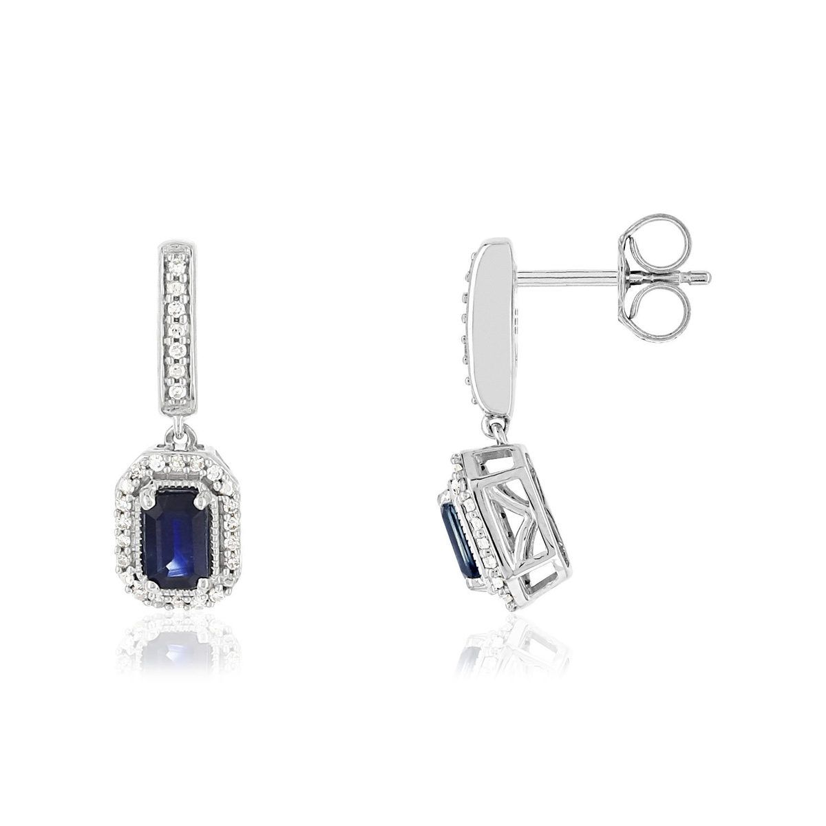 Boucles d'oreilles MATY Or 750 blanc Saphirs bleus et Diamants