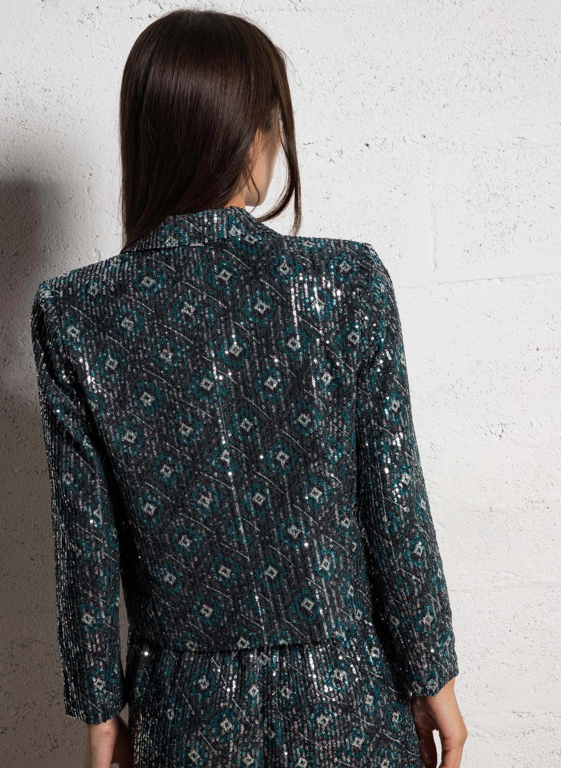 Veste de tailleur courte à sequins | Noir
