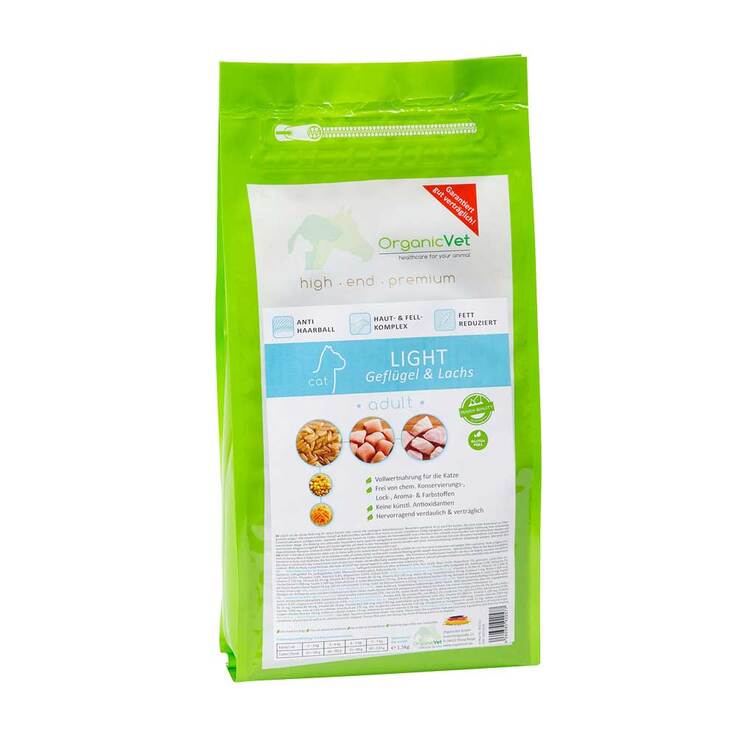 Organicvet Katze Trockennahrung Light Geflügel & Lachs, 1.5 kg