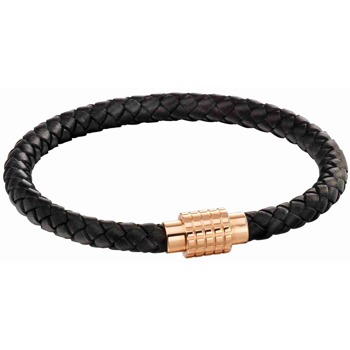 Bracelet cuir noir en acier inoxydable