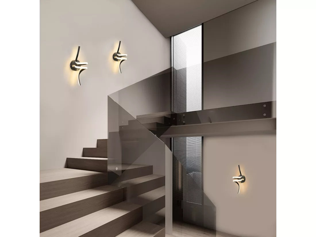 NETTLIFE Applique murale LED d'intérieur noire moderne 7W pour escalier Blanc chaud 3000K