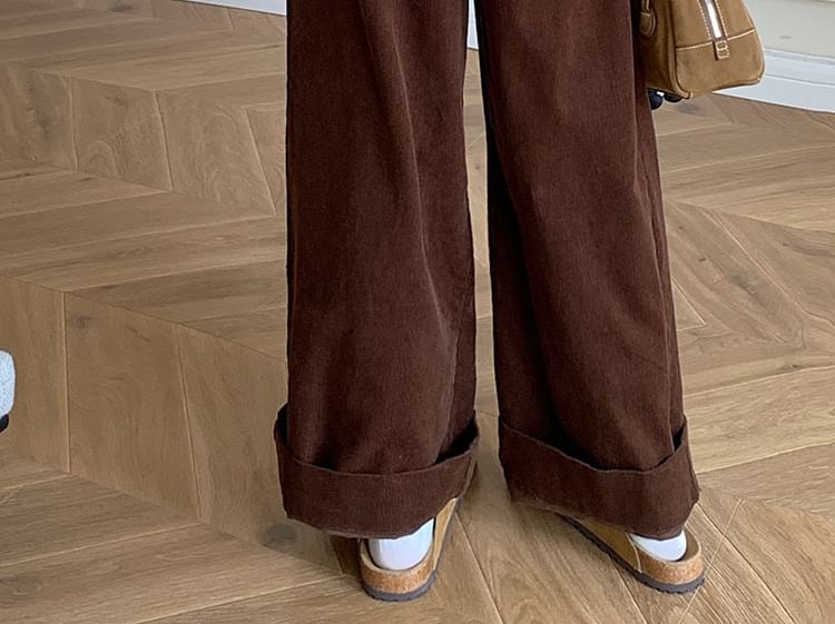ANORA - Hoge taille effen corduroy broek met wijde pijpen
