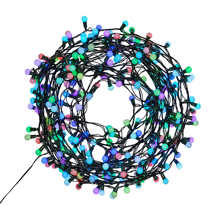 Guirlande lumineuse LED intérieure et extérieure multicolore câble vert 25,12 m décor boule