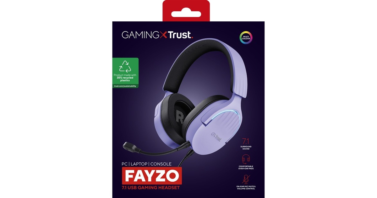 TrustGXT 490P Fayzo 7.1 USB gaming headset over-ear   (Paars, PC, PlayStation 4, PlayStation 5)